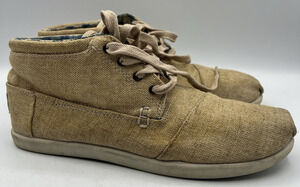 TOMS Desert Sand Canvas Mid Top Casual Shoes Youth Size 6 Beige Lace Up